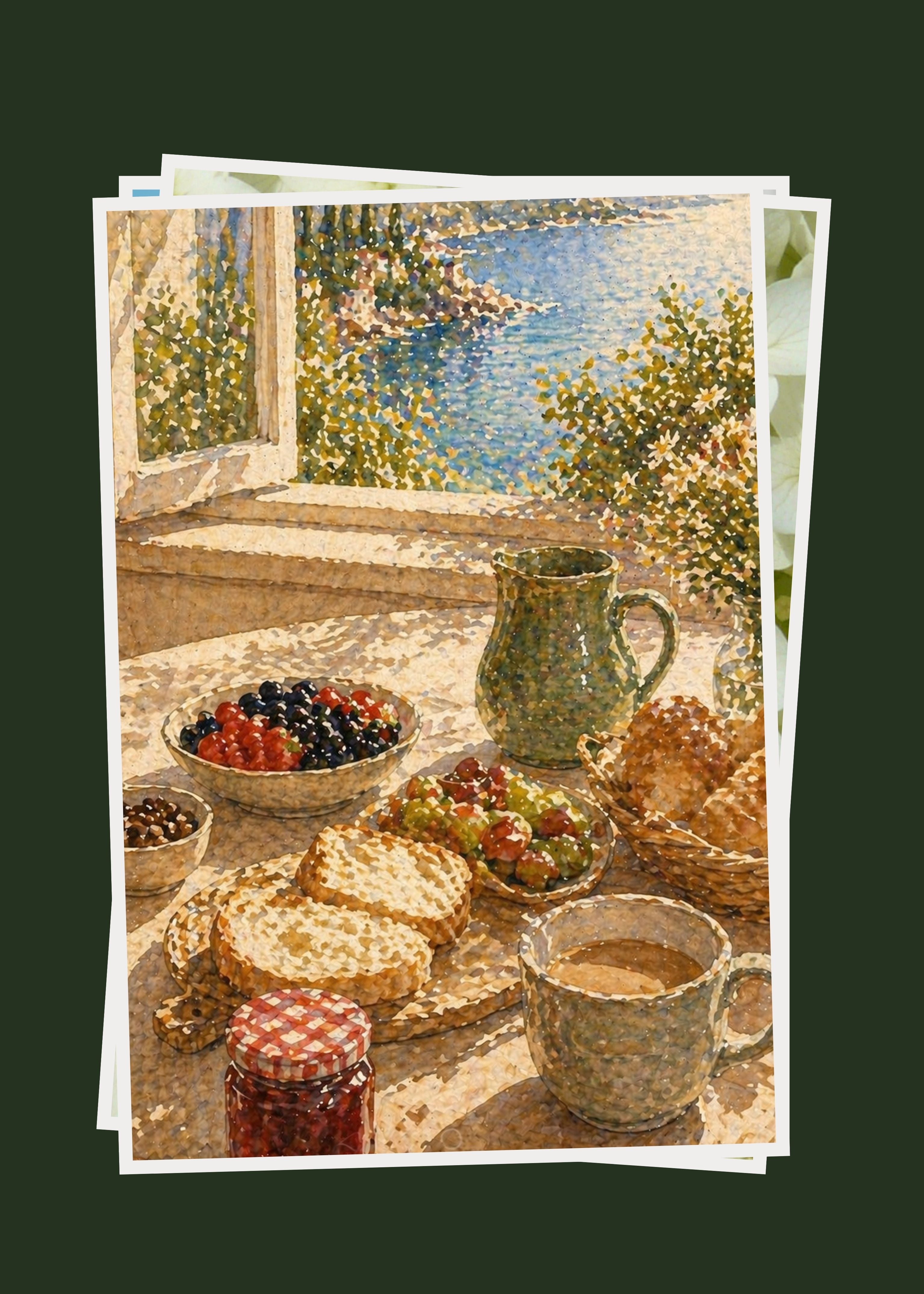Coastal Breakfast Scene Fine Art Poster | Cottage Kitchen Print