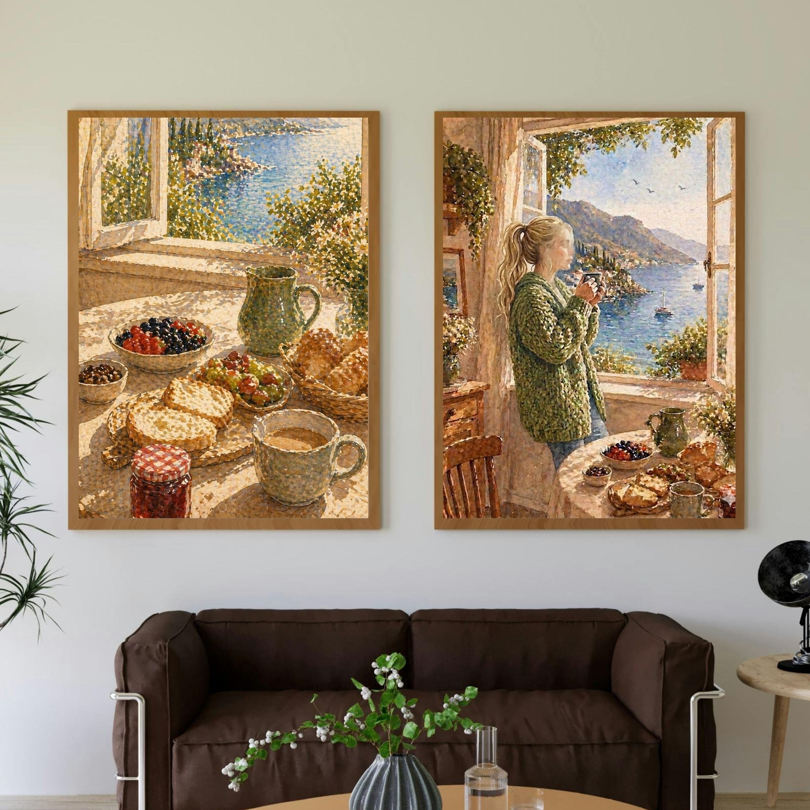 Coastal Breakfast Scene Fine Art Poster | Cottage Kitchen Print