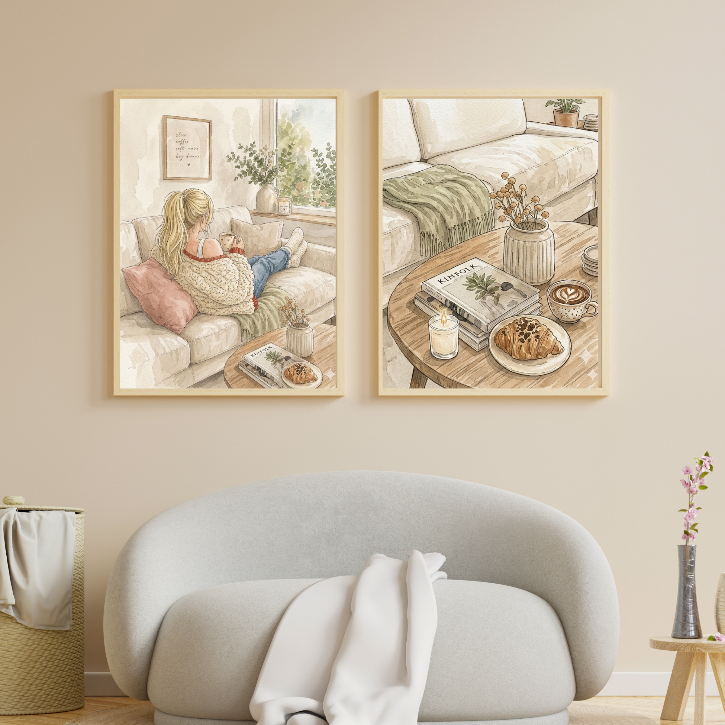 Cozy Coffee Table Watercolor Poster