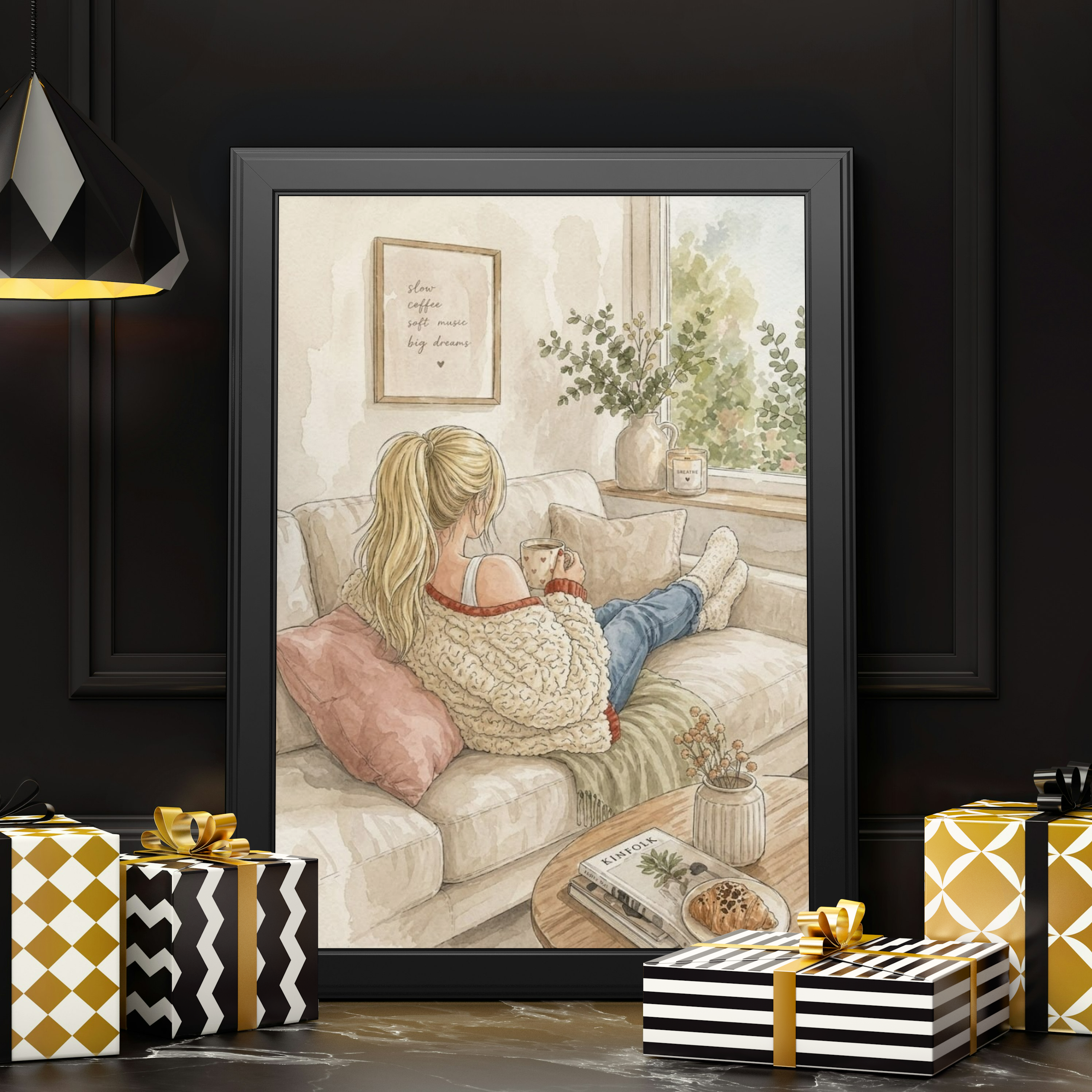 Cozy Coffee Table Watercolor Poster