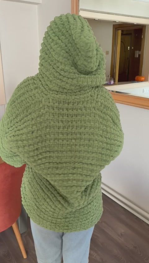 Chunky Chenille Hooded Knit Cardigan