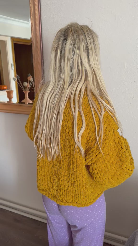 Mustard Chunky Handmade Cardigan & Beanie Set