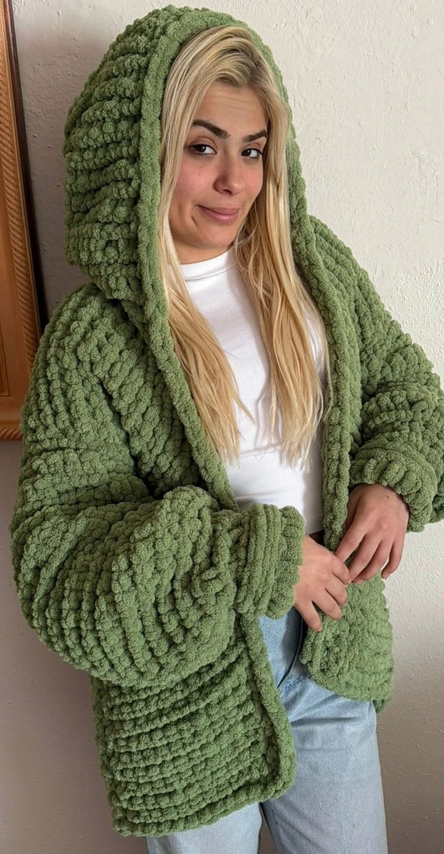 Chunky Chenille Hooded Knit Cardigan