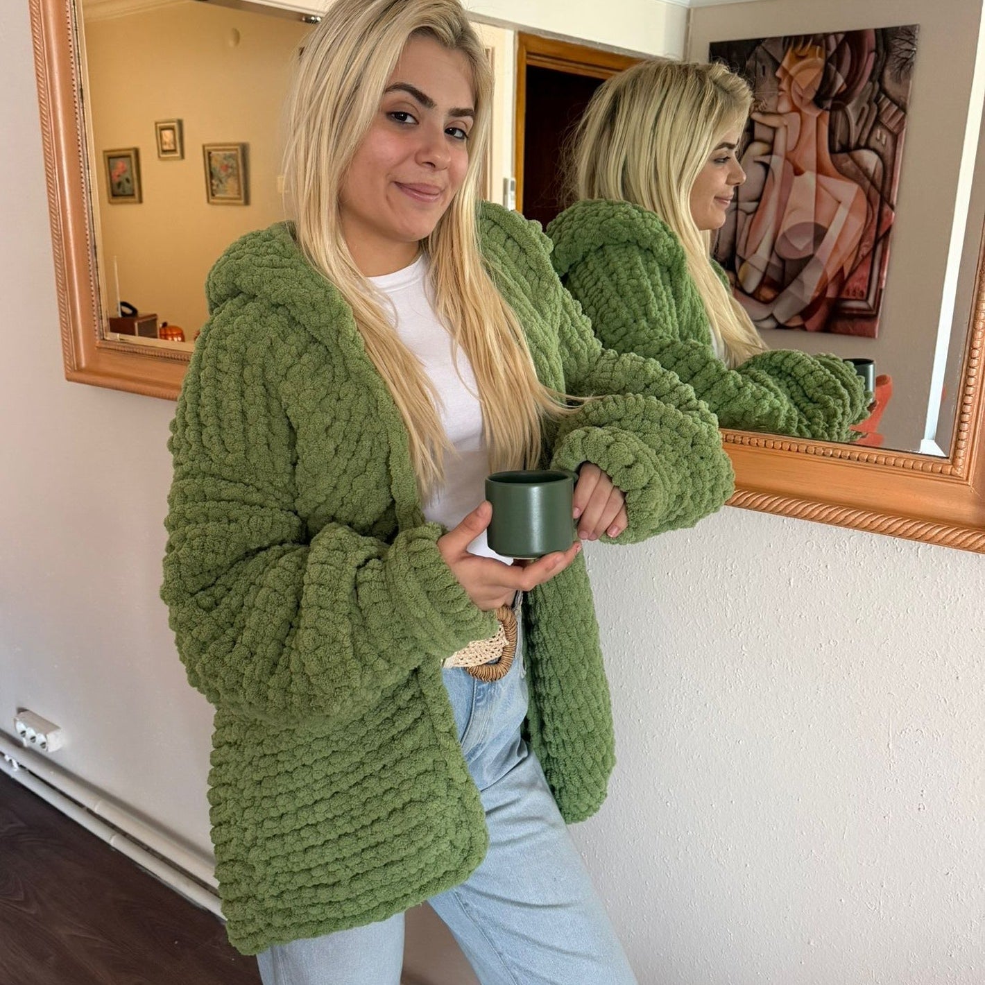 Chunky Chenille Hooded Knit Cardigan