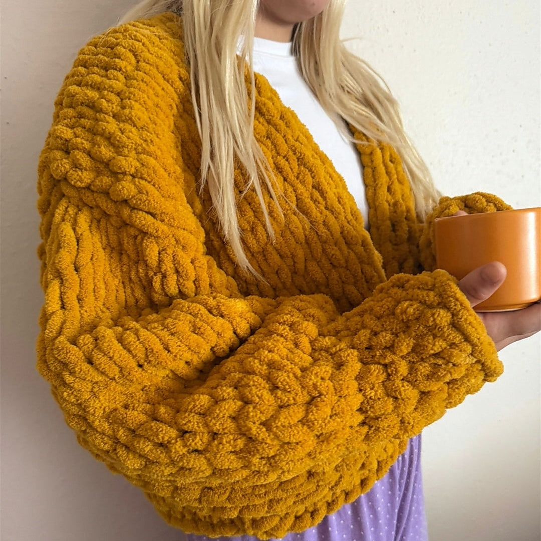 Mustard Chunky Handmade Cardigan & Beanie Set