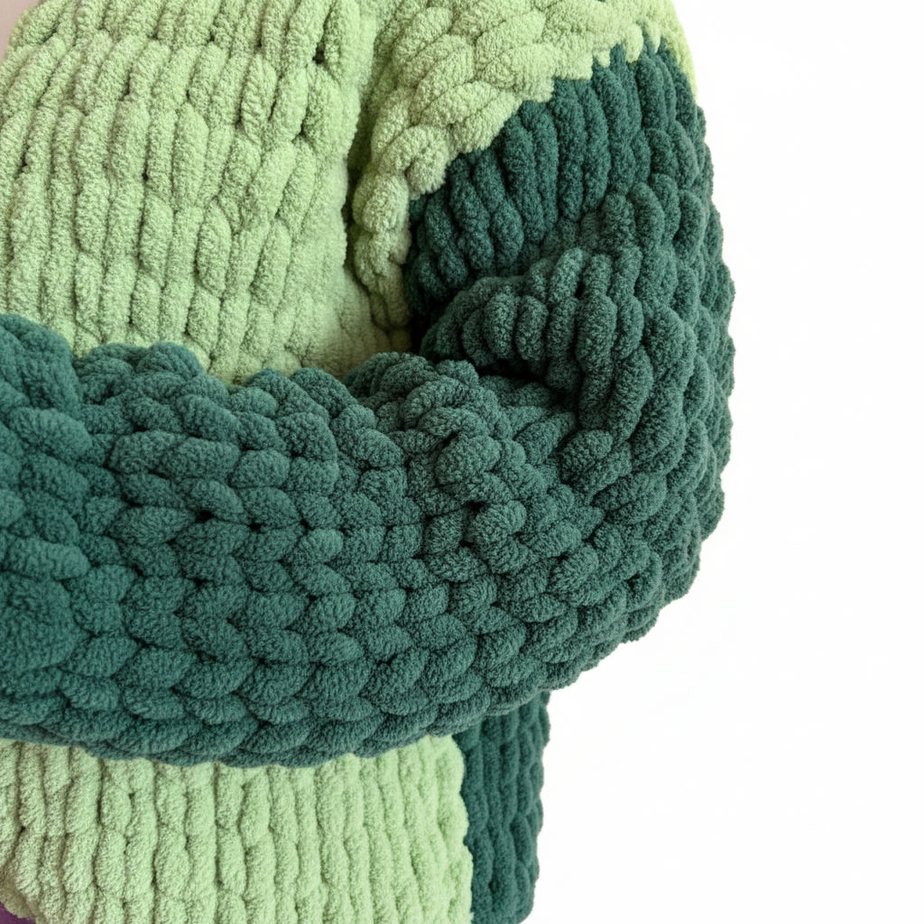 Oversized Chunky Chenille Knit Cardigan | Mint & Dark Green