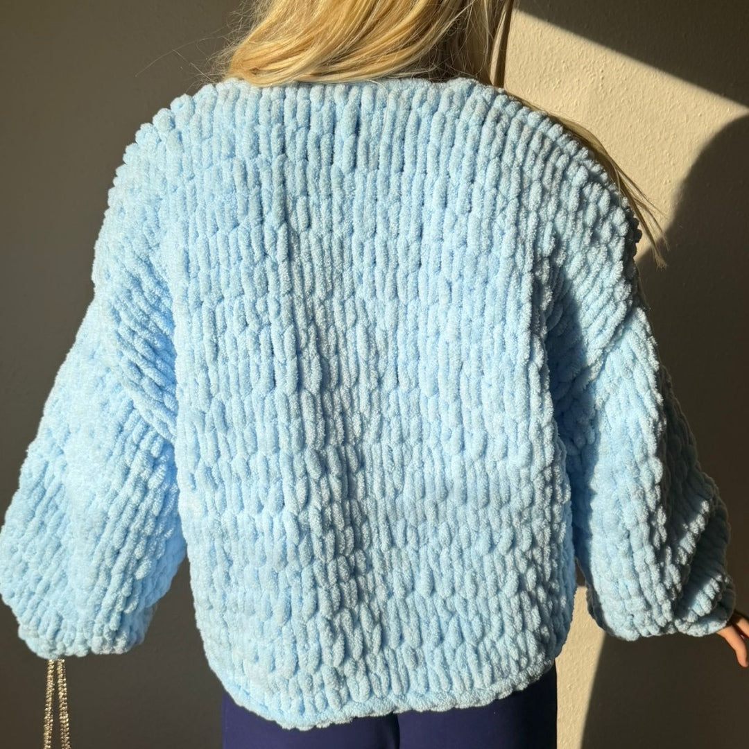 Oversized Chunky Chenille Knit Cardigan and Beanie Set