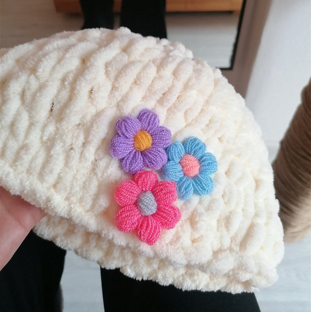 Chunky Chenille Knit Cardigan Beanie Set
