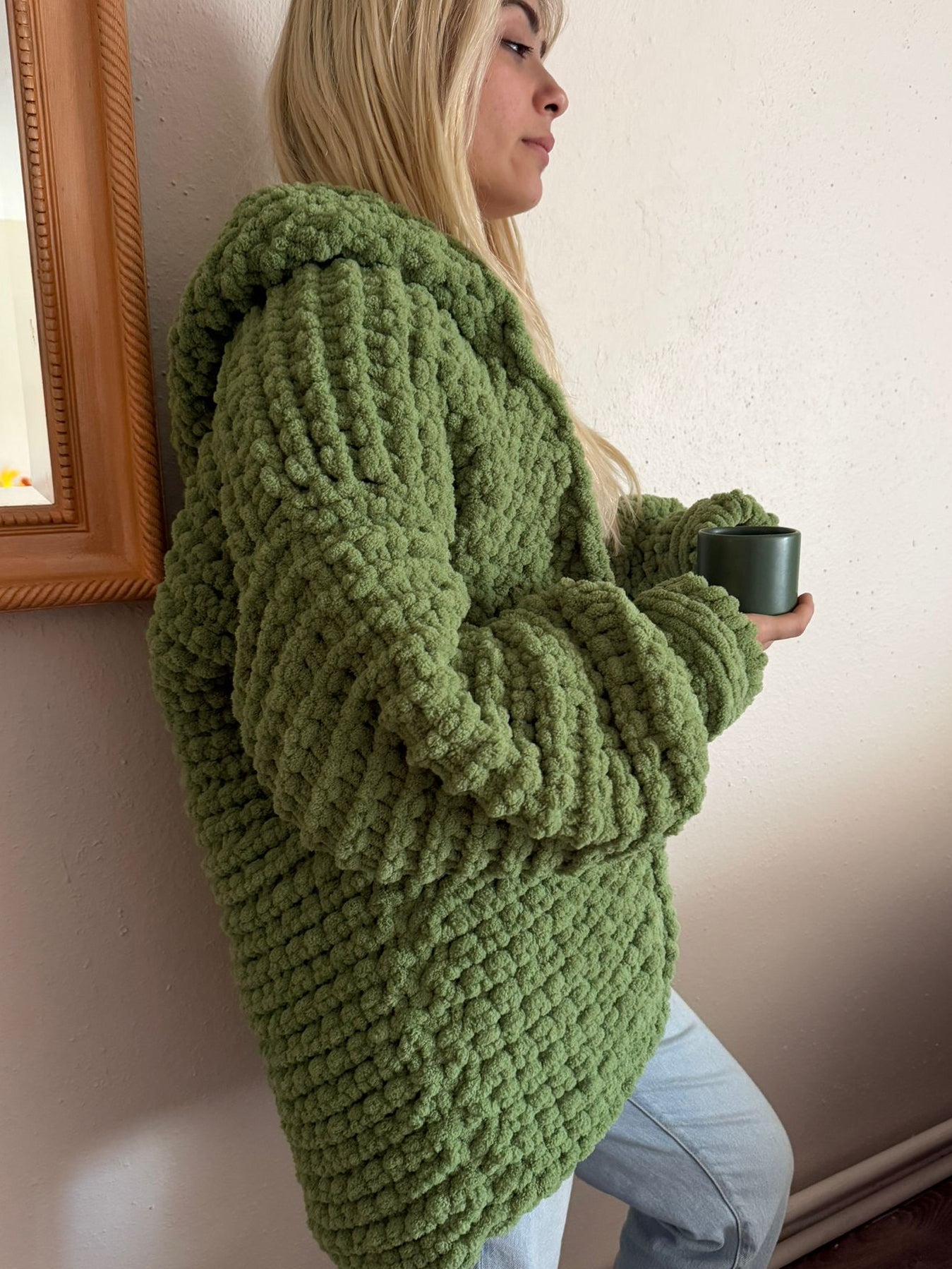 Chunky Chenille Hooded Knit Cardigan
